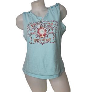 SURF GIRL Blue Sleeveless Muscle T Shirt with Lace Up Detail Juniors Large